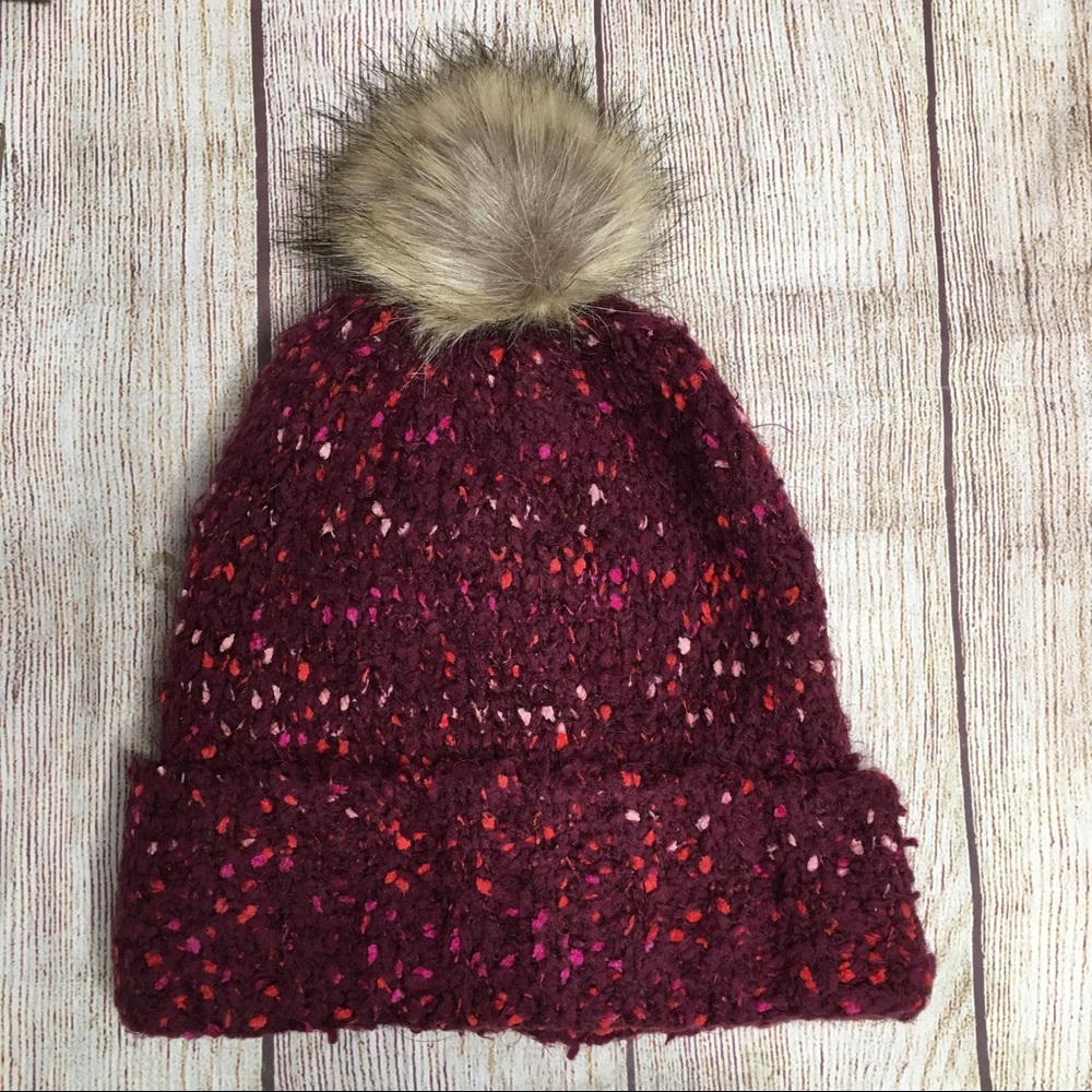 3/$25 NEW Marled Knit Faux Fur Pom Pom Beanie